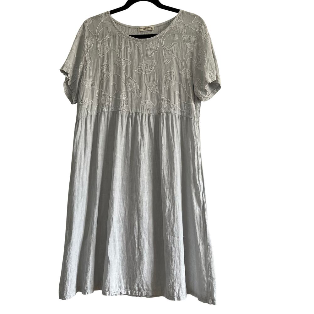 Terzo Millennio Italian Linen Babydoll Summer Dress Cottagecore Coastal M